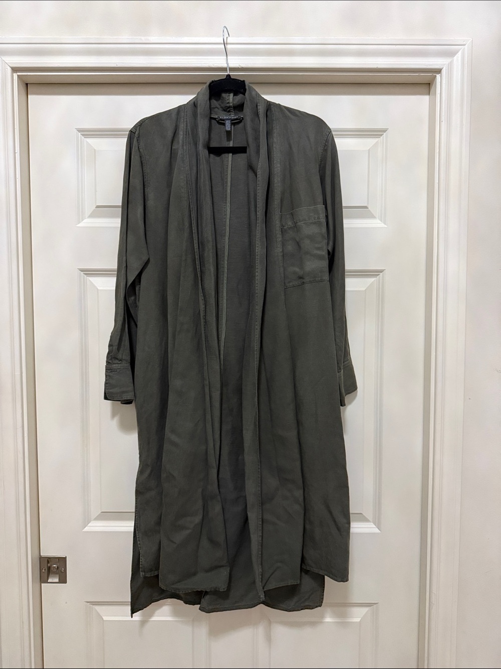 Eileen Fisher Olive Open Drape Trench Coat